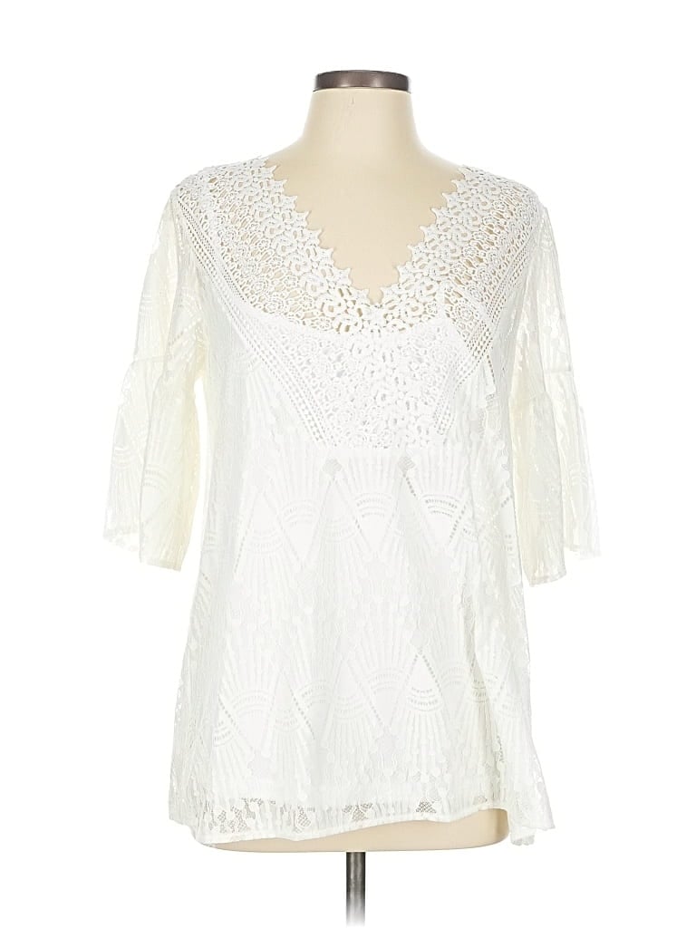 Pre-owned Suzanne Betro 3/4 Sleeve Blouse In White