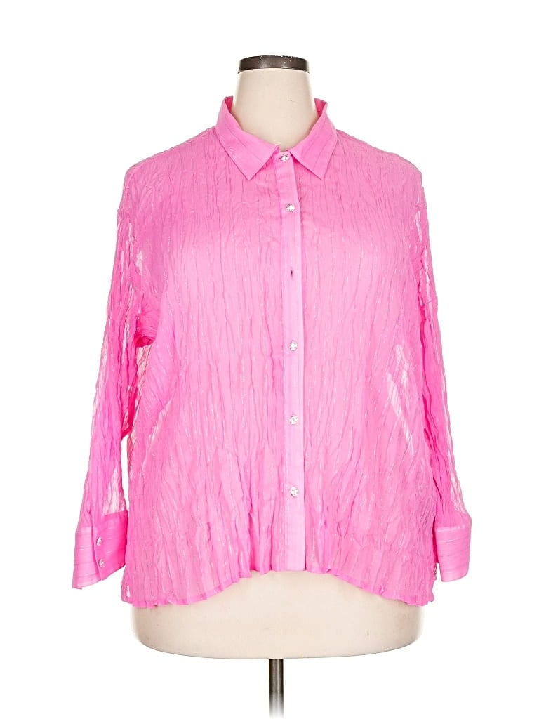 Pre-owned Essentials By Milano 3/4 Sleeve Button Down Shirt In Pink