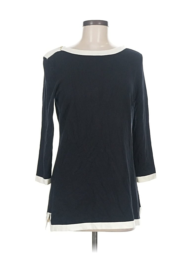 Pre-owned Roz & Ali 3/4 Sleeve Top Black Boatneck Tops