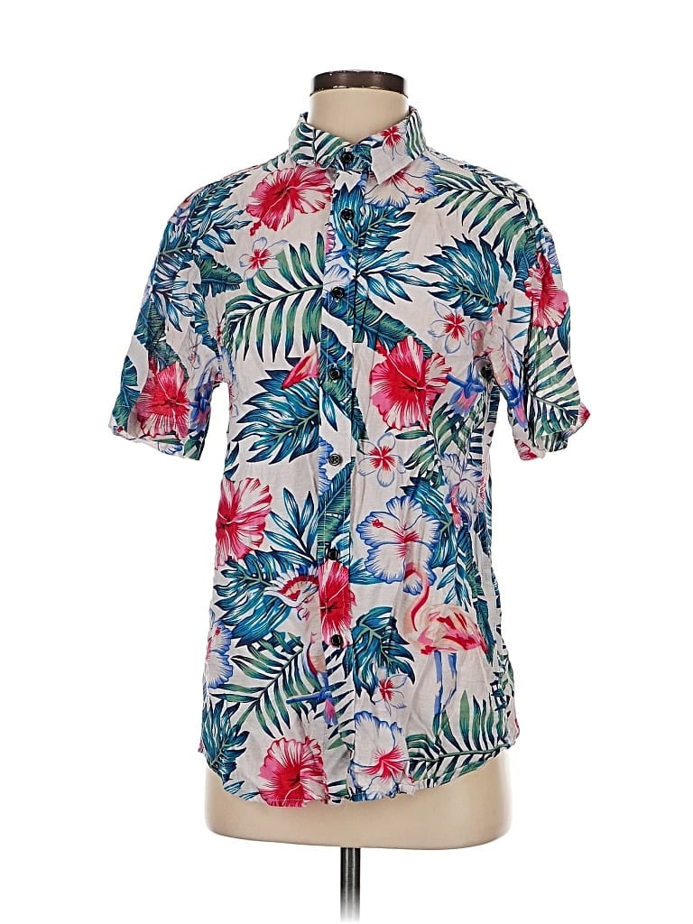 Pre-owned Shein Short Sleeve Button Down Shirt In Blue