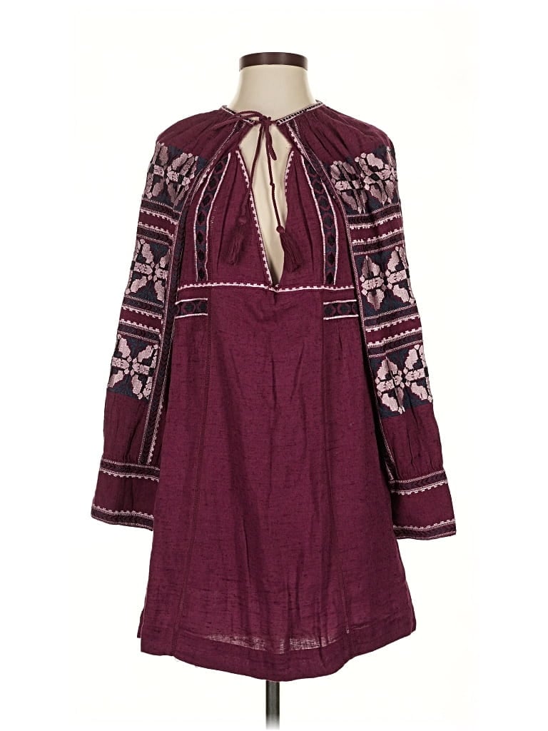 Pre-owned Free People Long Sleeve Blouse In Burgundy