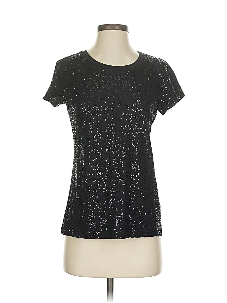 Pre-owned Dkny Short Sleeve Top Black Stars Pattern Scoop Neck Tops