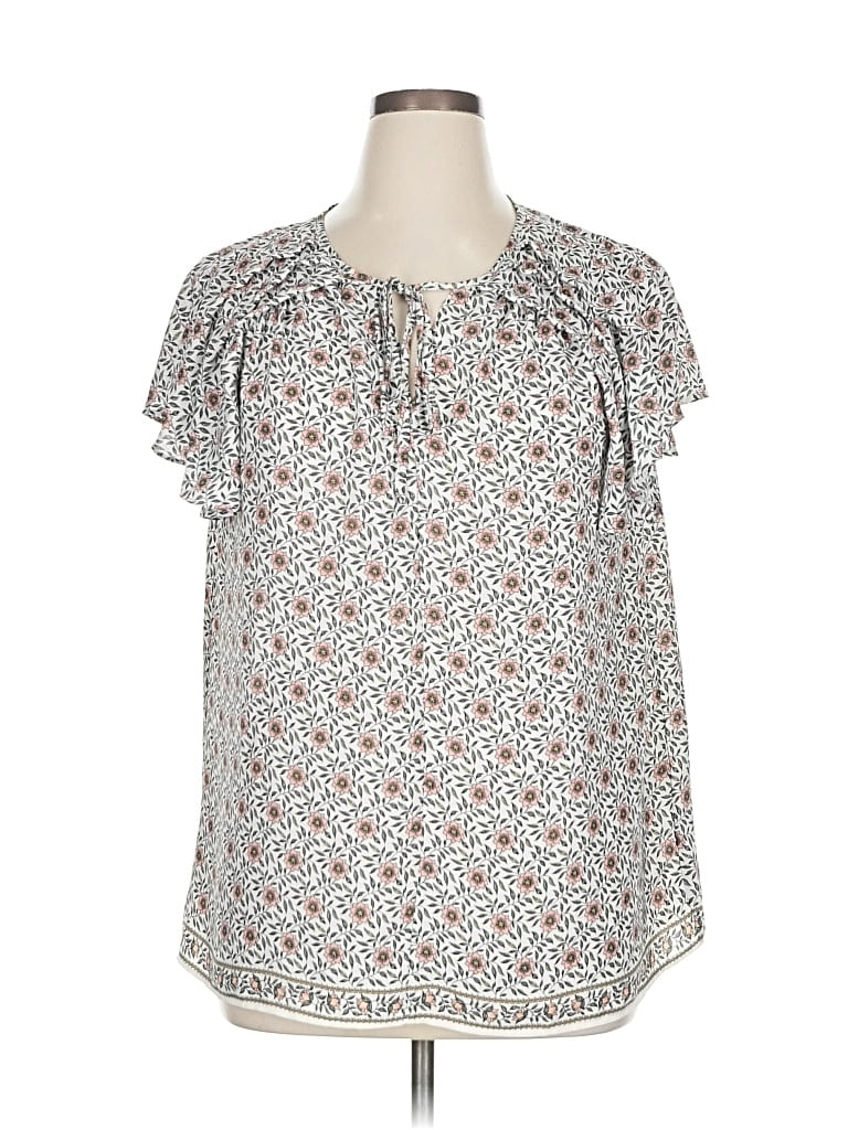 Pre-owned Max Studio Short Sleeve Blouse In Gray