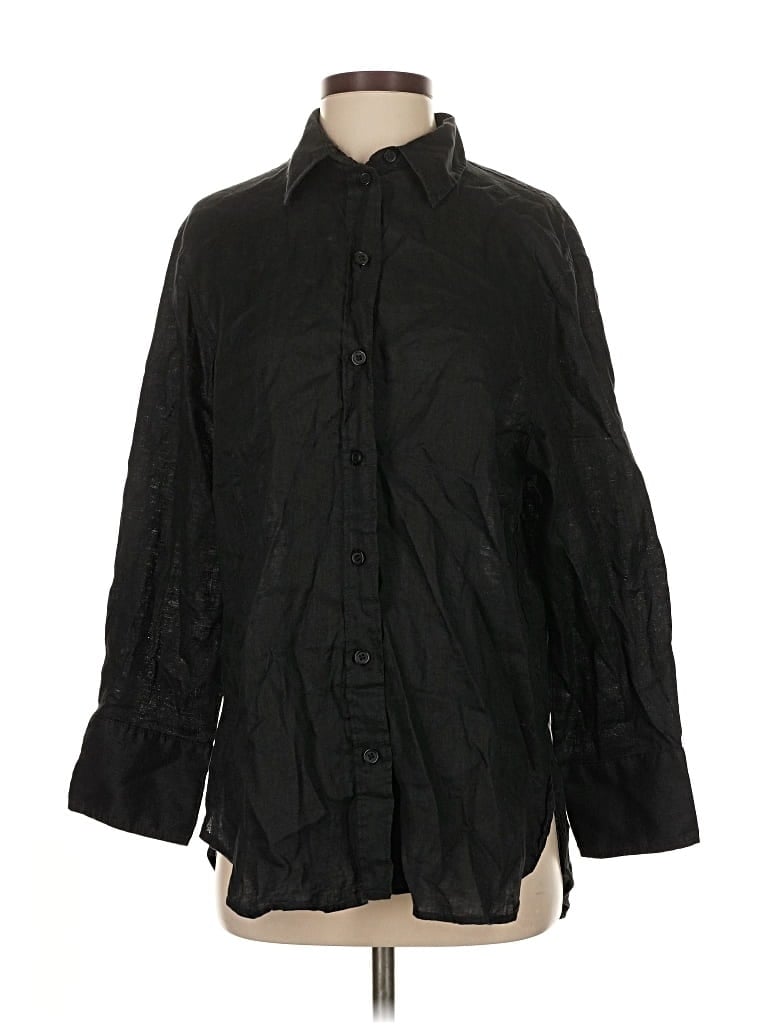Pre-owned Zara 3/4 Sleeve Button Down Shirt In Black