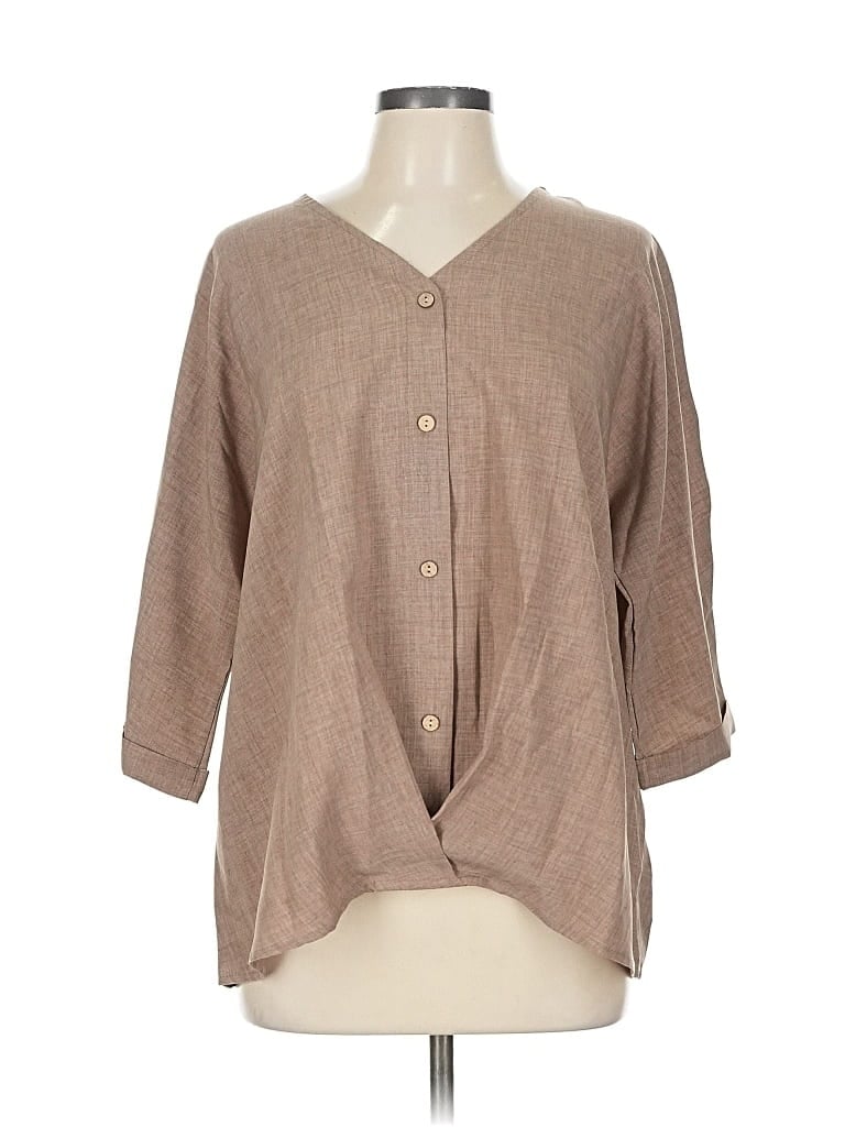 Pre-owned Unbranded 3/4 Sleeve Blouse In Brown