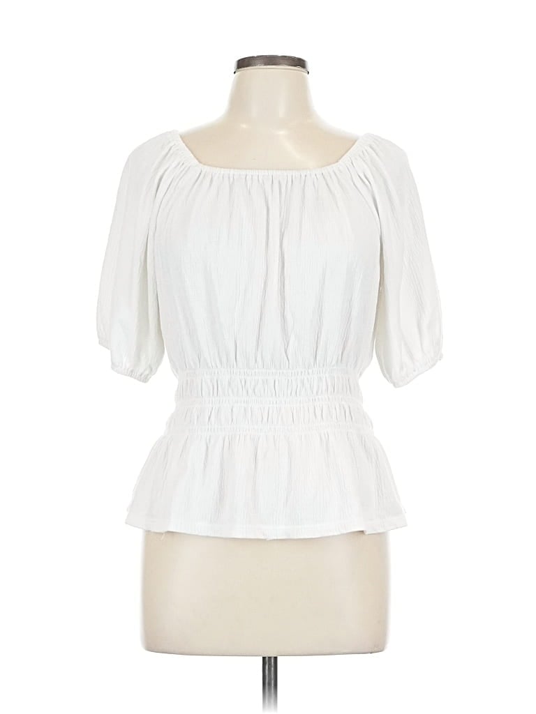 Pre-owned Ann Taylor Loft Short Sleeve Blouse In White