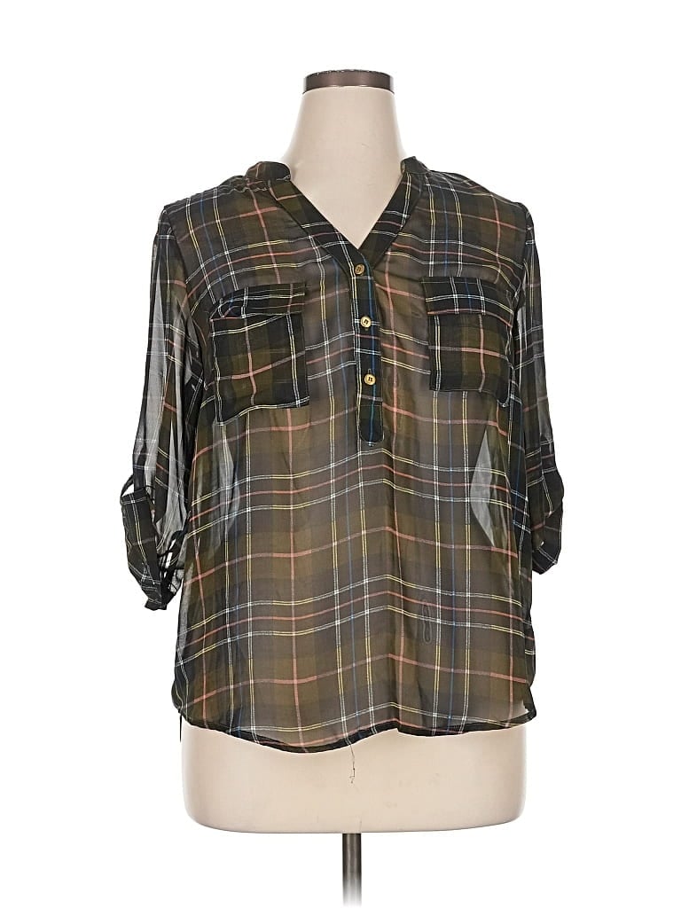 Pre-owned Papermoon 3/4 Sleeve Button Down Shirt In Gray