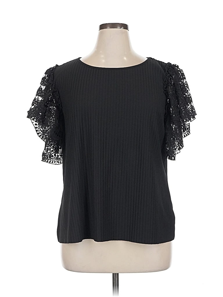 Pre-owned Marc New York Andrew Marc Short Sleeve Top Black Ruffles Neckline Tops