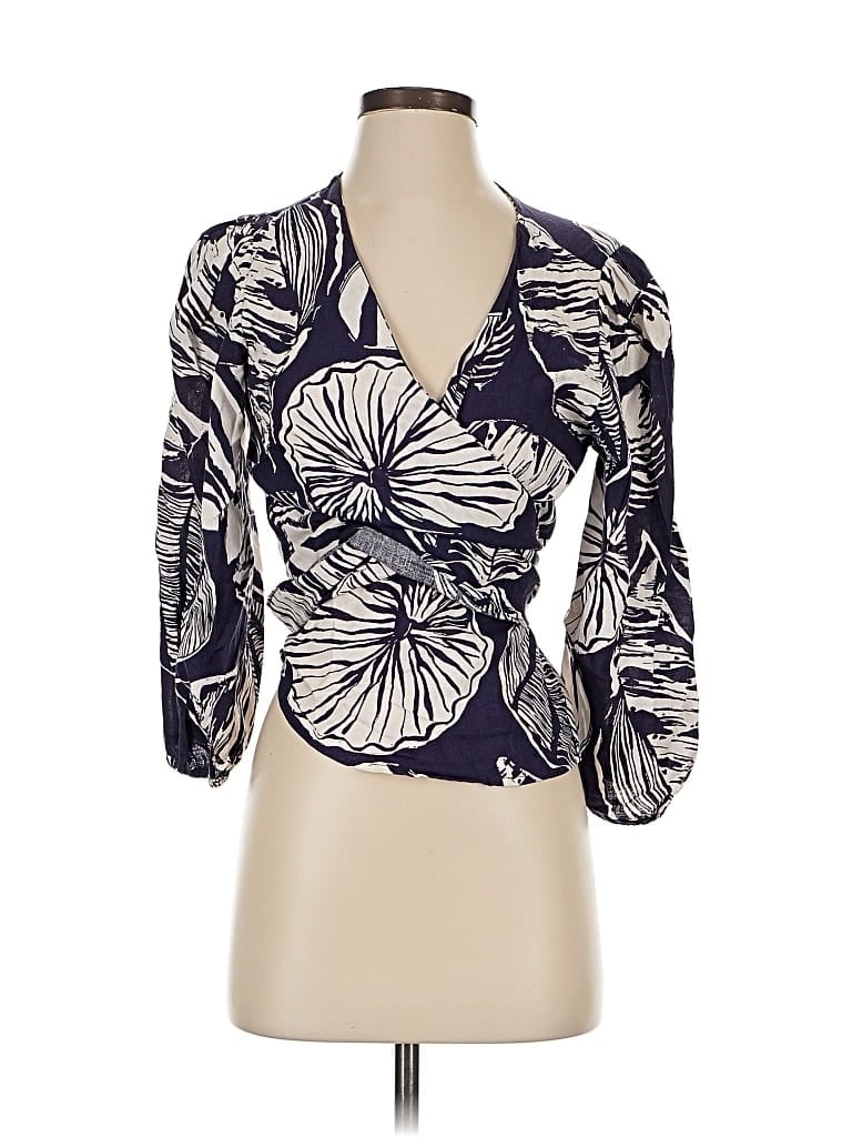 Pre-owned Nicole Miller 3/4 Sleeve Blouse In Blue