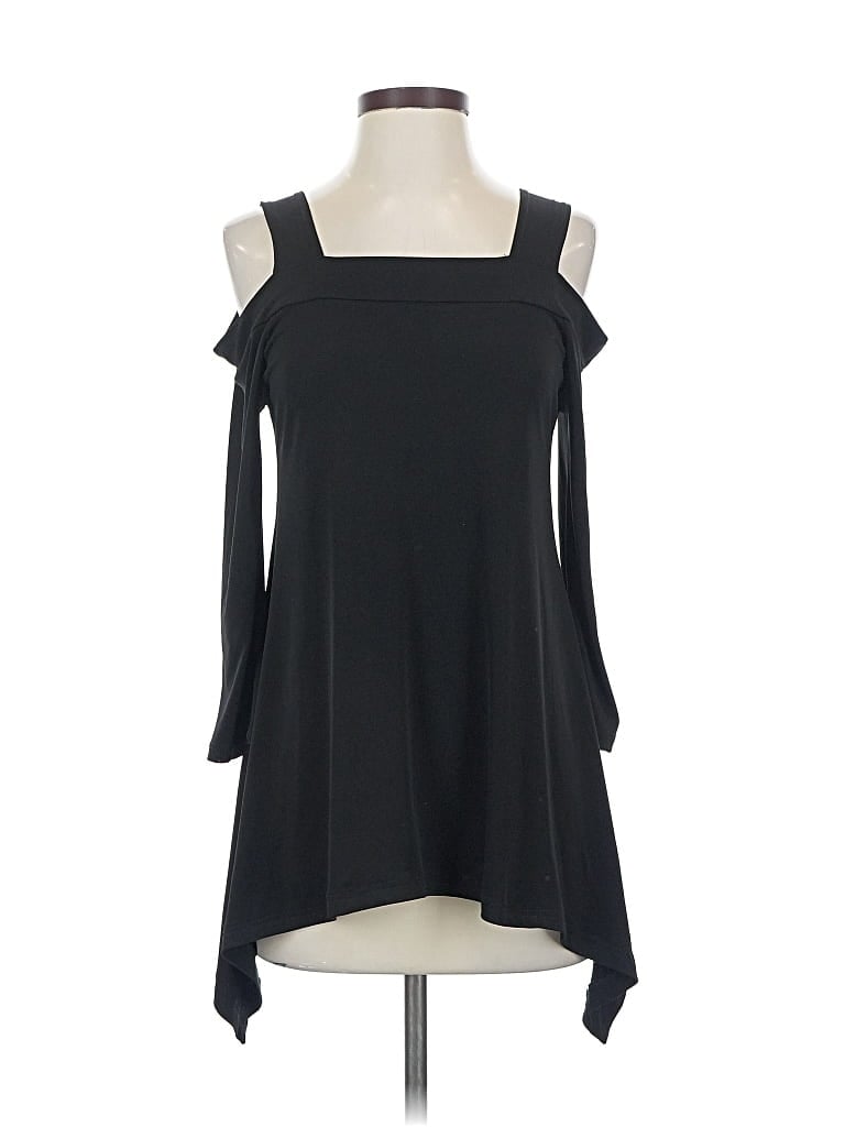 Pre-owned Clara Sun Woo 3/4 Sleeve Top Black Cold Shoulder Neckline Tops
