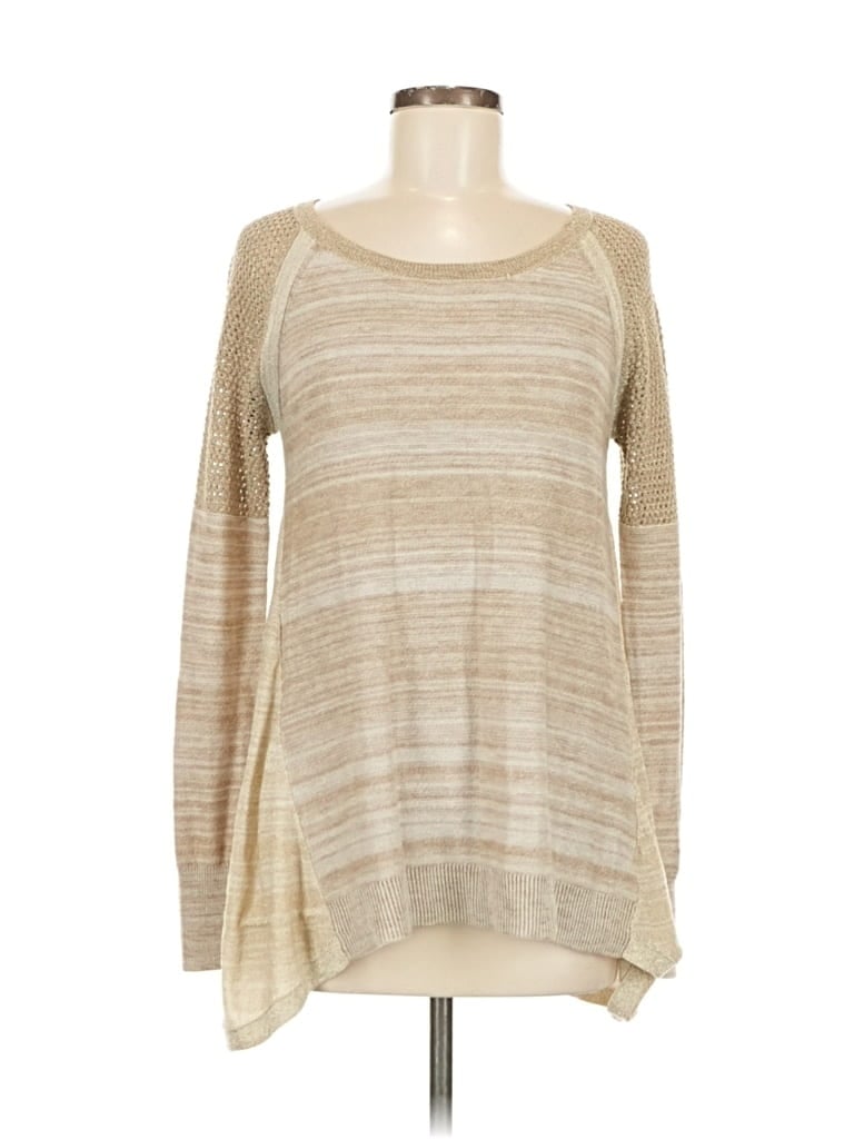 Pre-owned Knox Rose Long Sleeve Top Tan Scoop Neck Tops In Brown