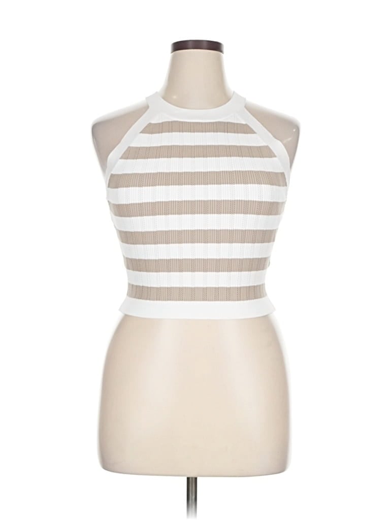 Pre-owned Happily Grey Sleeveless Top White Halter Neckline Tops