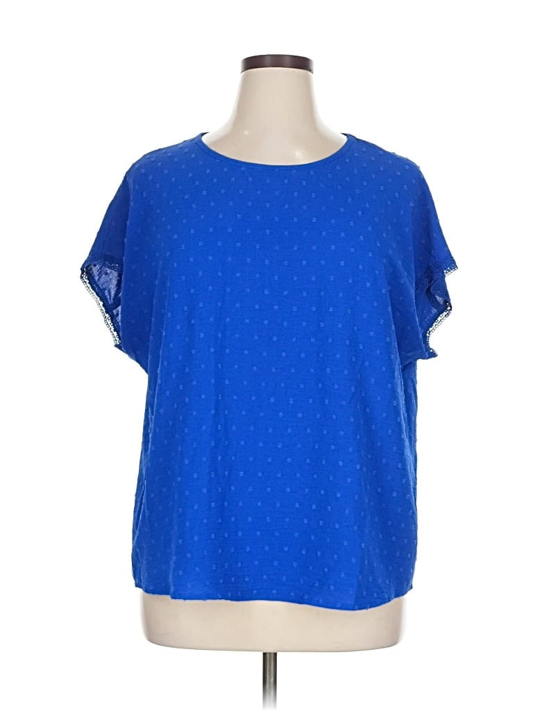 Pre-owned Shein Curve Short Sleeve Top Blue Cold Shoulder Neckline Tops