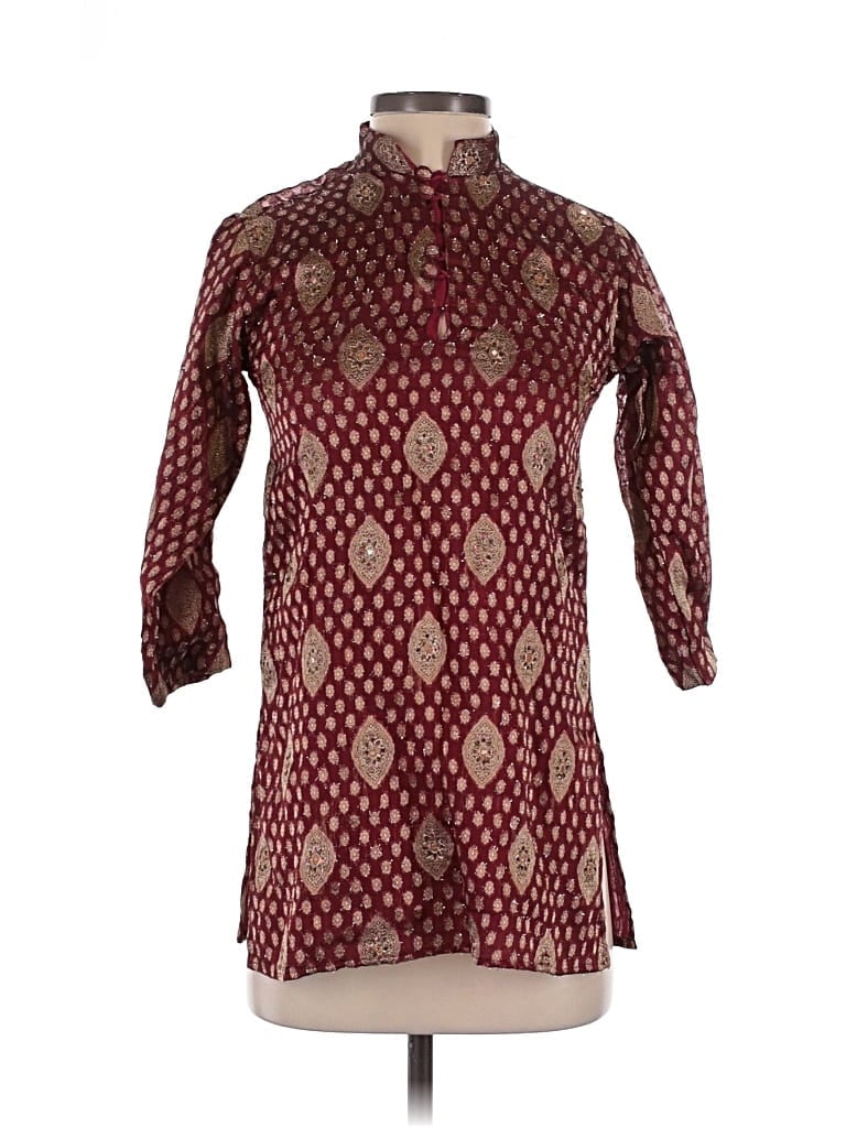 Pre-owned Assorted Brands 3/4 Sleeve Blouse In Burgundy