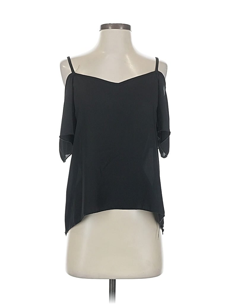 Pre-owned About A Girl Short Sleeve Top Black Cold Shoulder Neckline Tops
