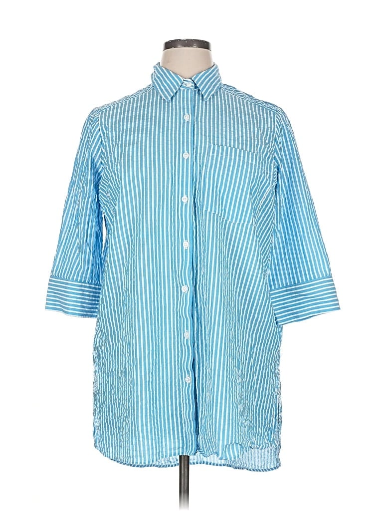 Pre-owned Cato 3/4 Sleeve Button Down Shirt In Blue