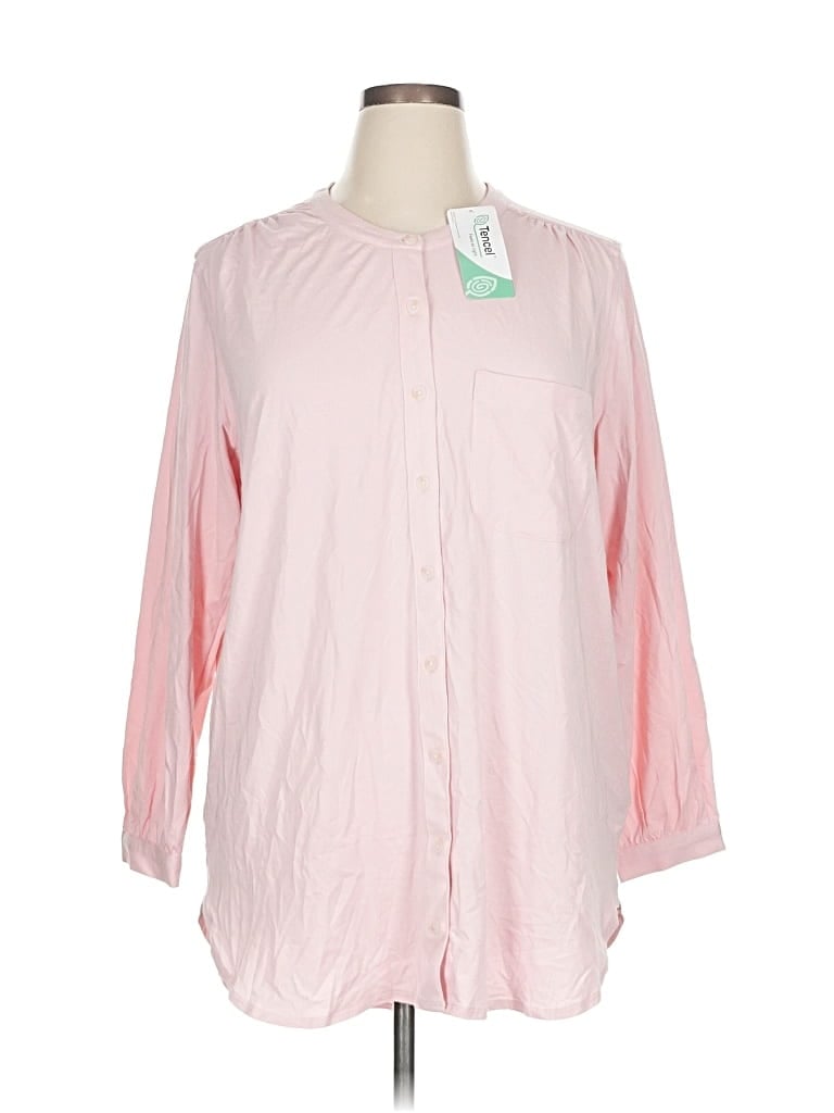 Pre-owned Lands' End 3/4 Sleeve Button Down Shirt In Pink