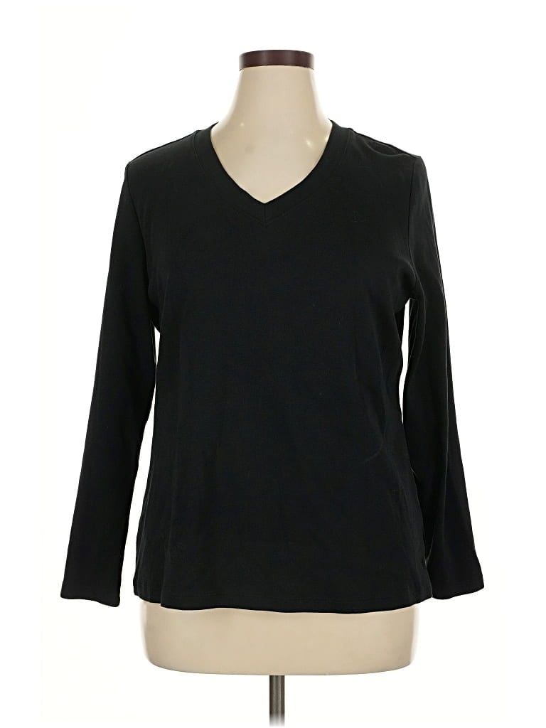 Pre-owned Isaac Mizrahi Live 3/4 Sleeve Top Black V-neck Tops