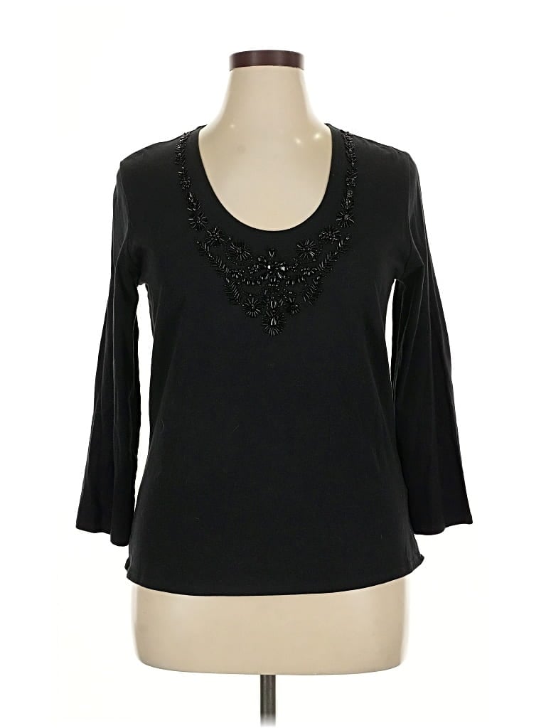 Pre-owned Michael Michael Kors 3/4 Sleeve Top Black Scoop Neck Tops