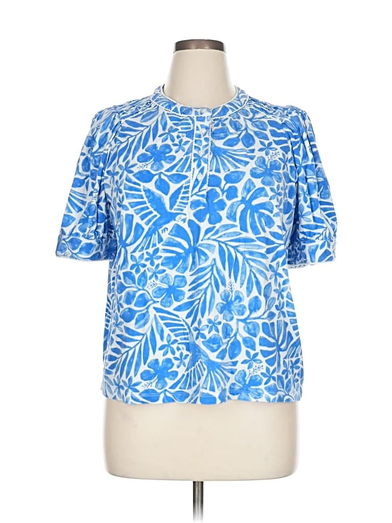Pre-owned Crown & Ivy Short Sleeve Blouse In Blue