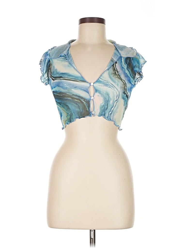 Pre-owned Urban Outfitters Short Sleeve Top Blue Plunge Neckline Tops