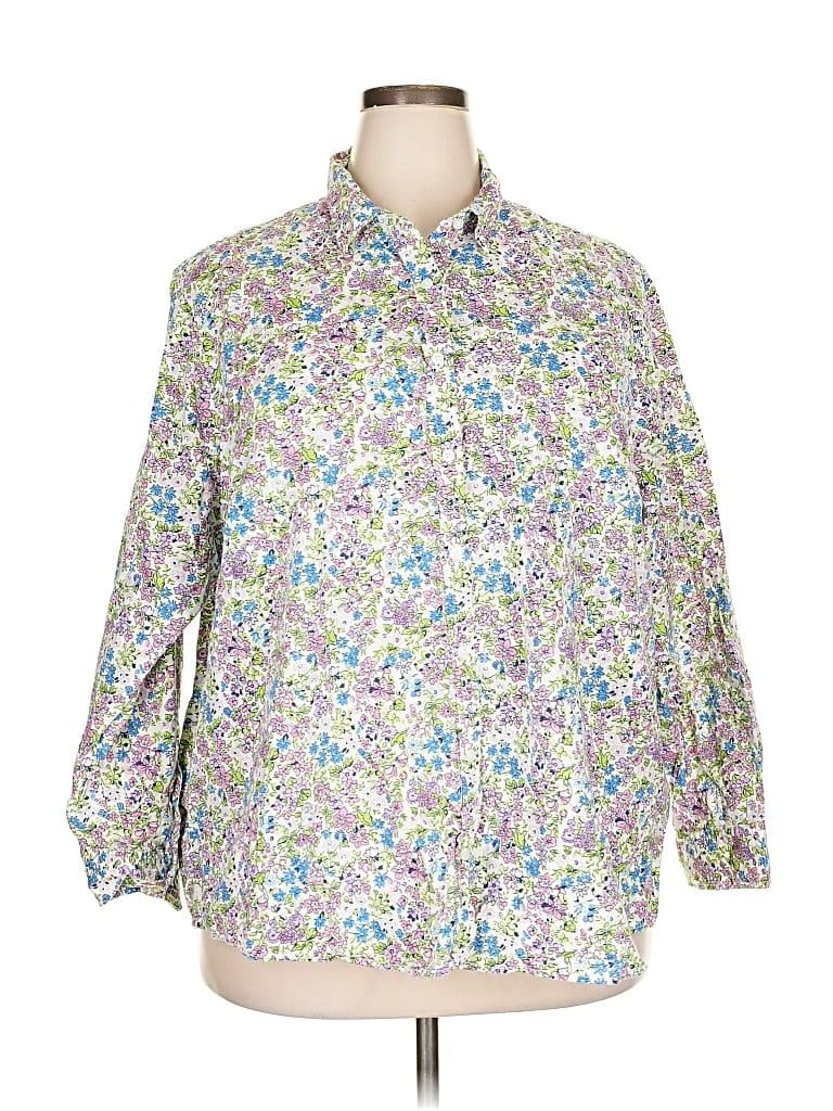 Pre-owned Lands' End Long Sleeve Button Down Shirt In White