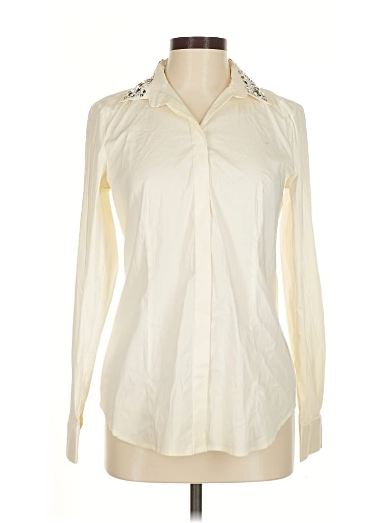 Pre-owned Ann Taylor Long Sleeve Blouse In White