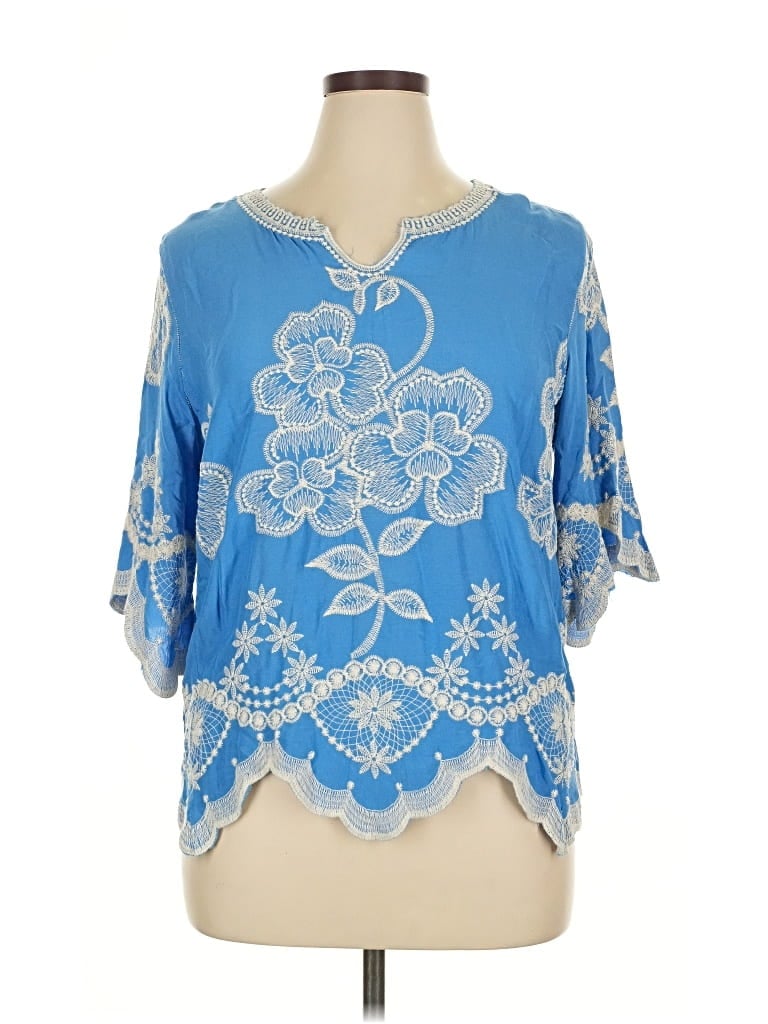 Pre-owned Solitaire 3/4 Sleeve Blouse In Blue