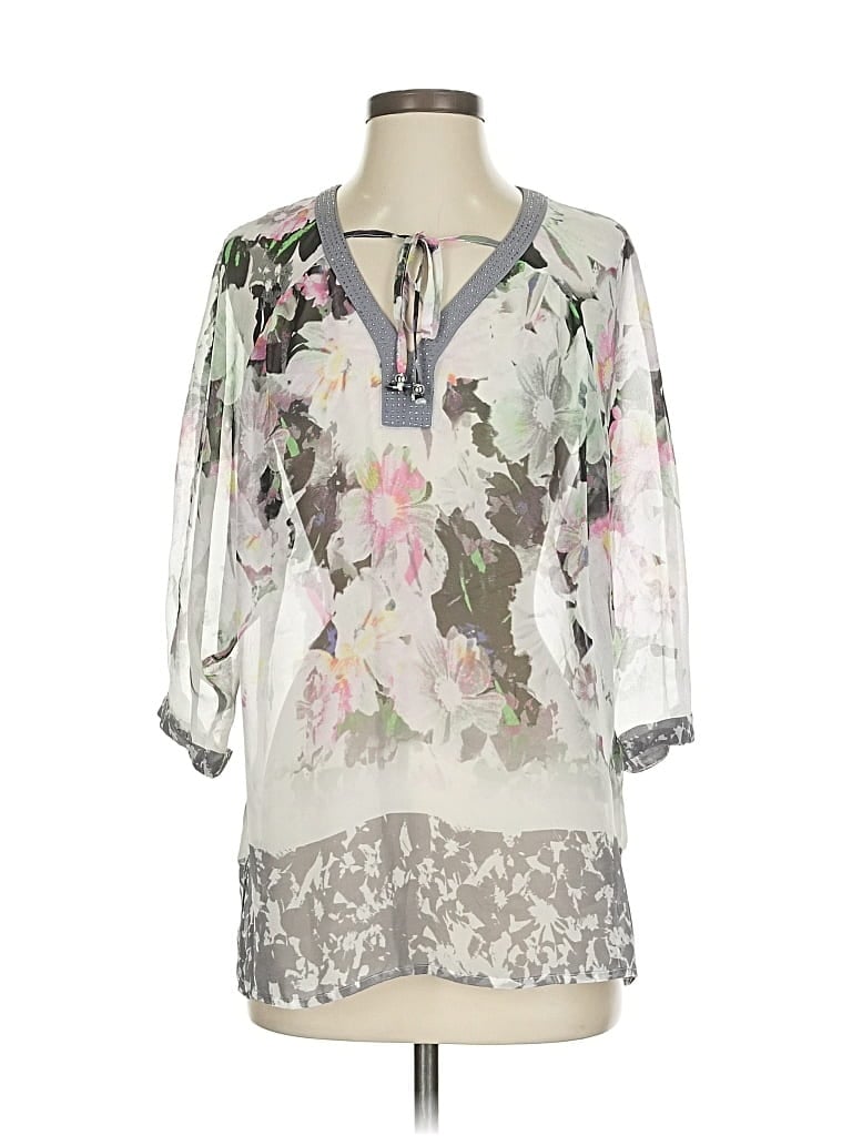 Pre-owned Ellen Tracy 3/4 Sleeve Blouse In Gray