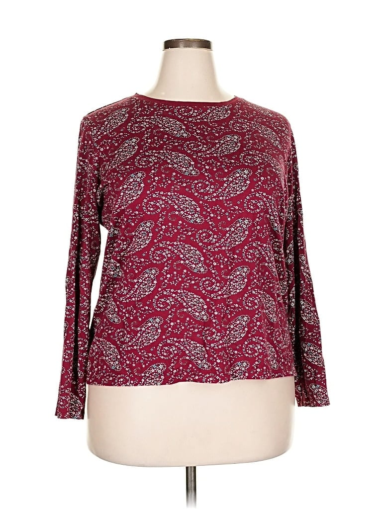 Pre-owned Lands' End 3/4 Sleeve T-shirt In Burgundy