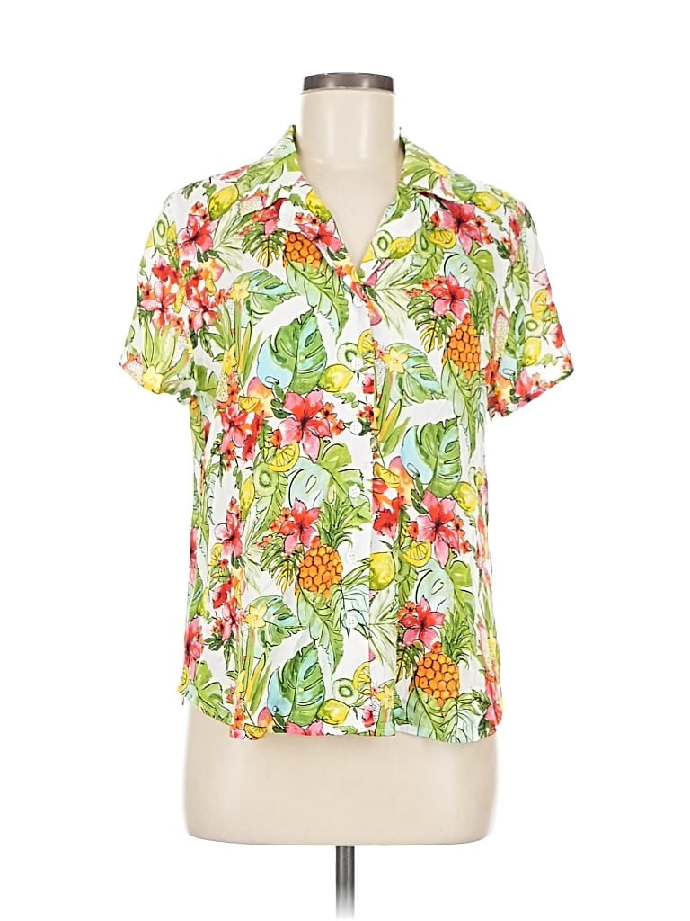 Pre-owned Chico's Short Sleeve Blouse In Green