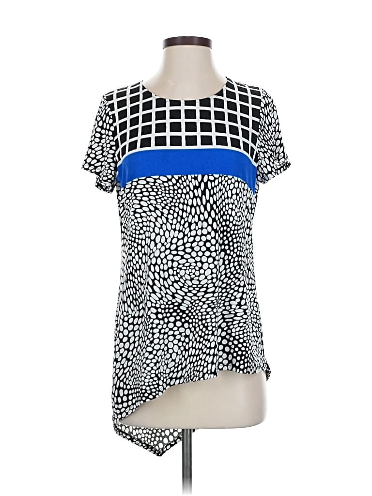 Pre-owned Easywear By Chico's Short Sleeve Top Blue Square Neckline Tops