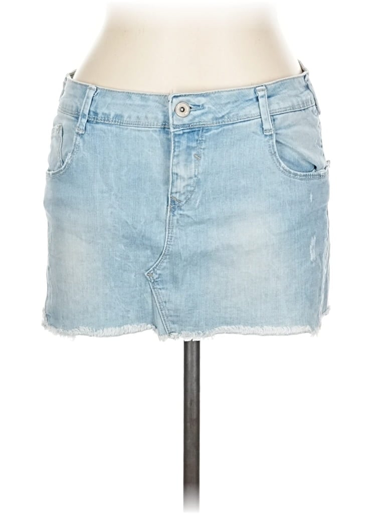 Pre-owned Zara Trf Denim Skirt In Blue