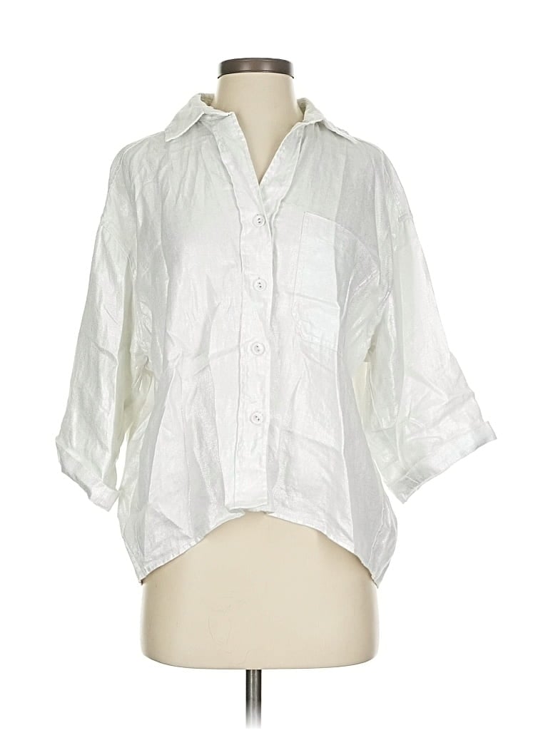 Pre-owned Magaschoni 3/4 Sleeve Button Down Shirt In White