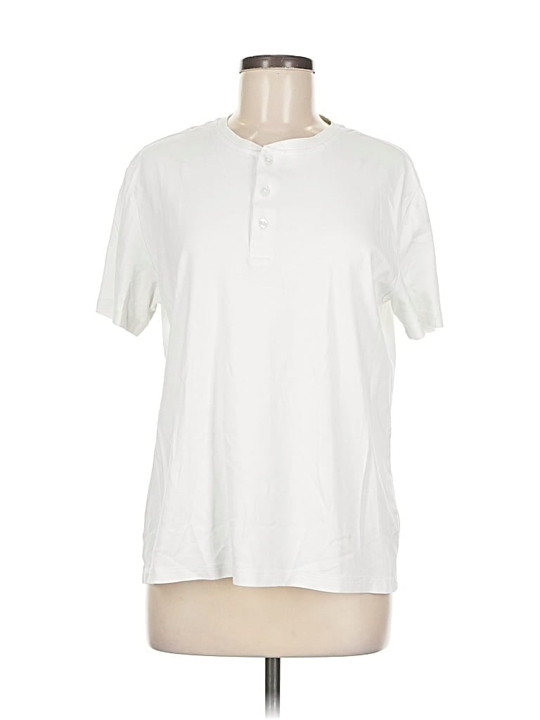 Pre-owned Saks Fifth Avenue Short Sleeve Henley Shirt In White