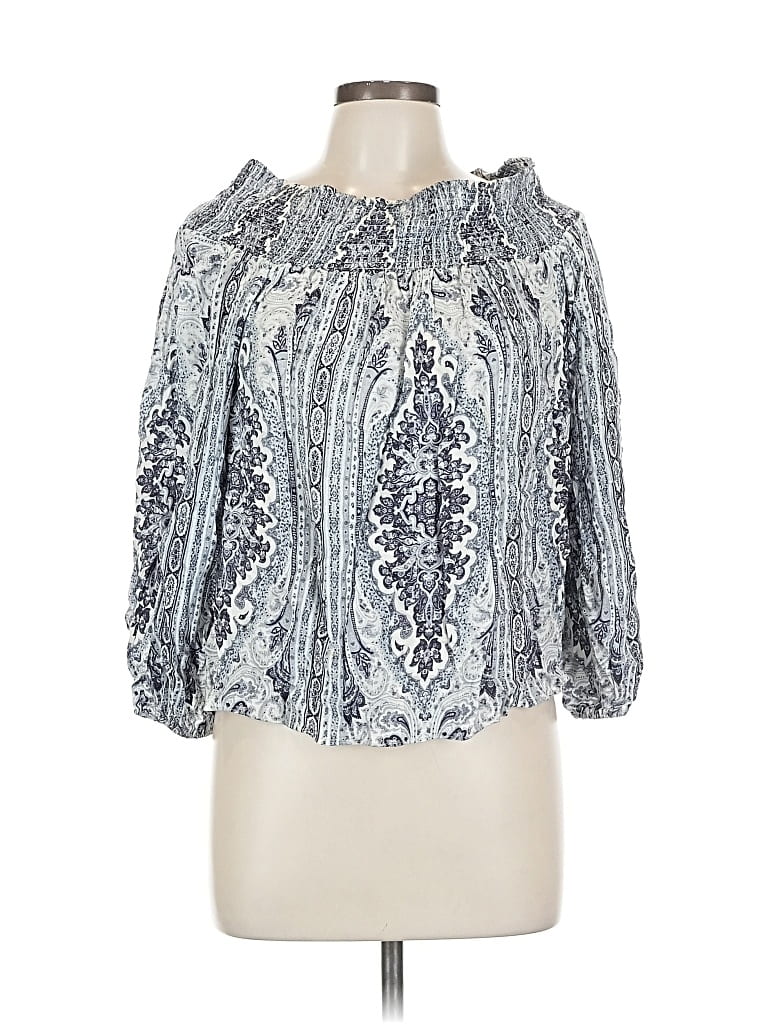 Pre-owned Alice And Olivia Alice + Olivia 3/4 Sleeve Blouse In Silver