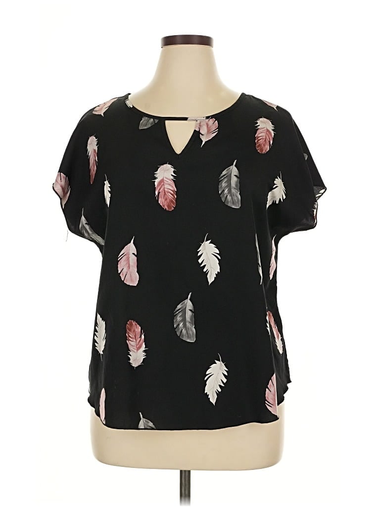 Pre-owned Shein Curve Short Sleeve Blouse In Black