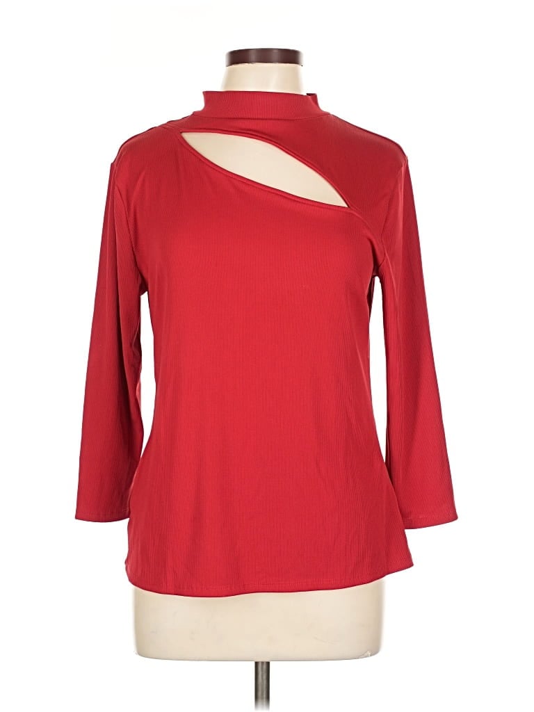Pre-owned Carmen Marc Valvo 3/4 Sleeve Top Red Keyhole Neckline Tops