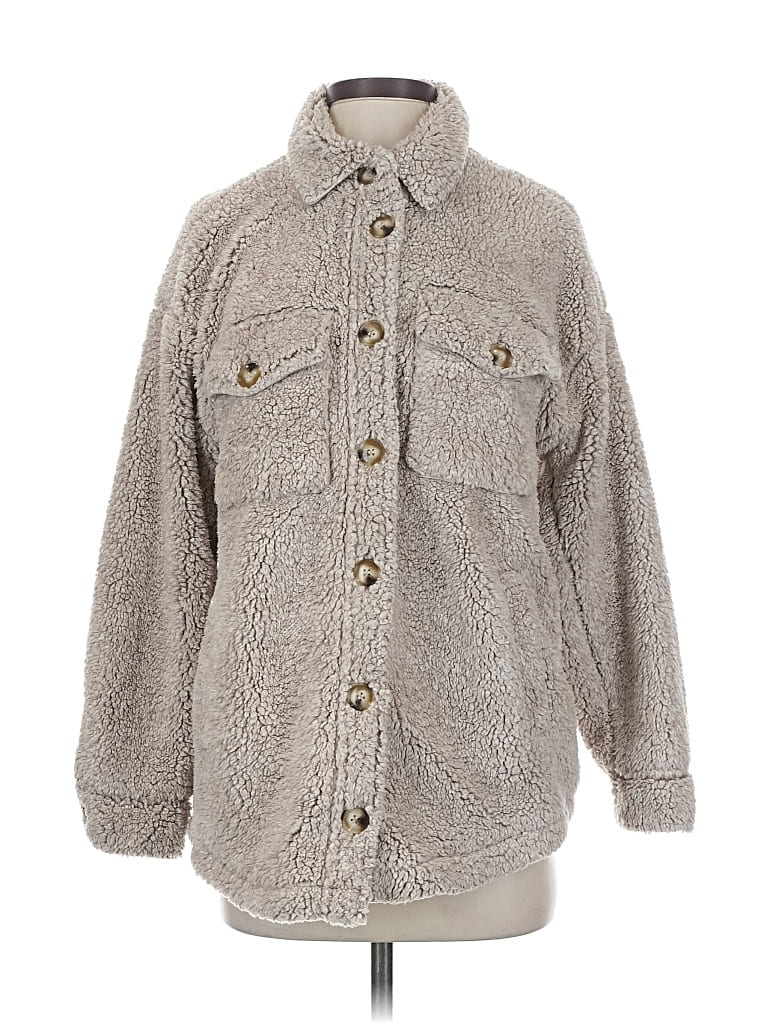 Pre-owned Thread & Supply Faux Fur Jacket In Gray