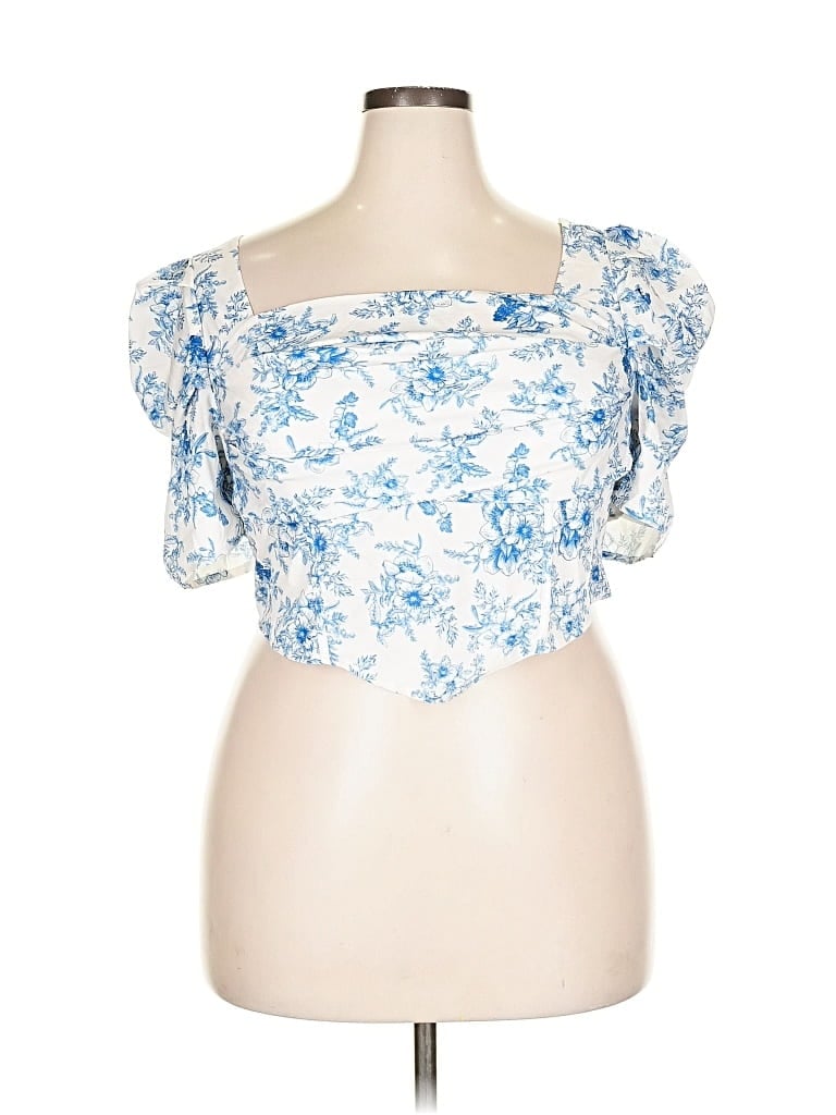 Pre-owned Shein Curve Short Sleeve Blouse In Blue
