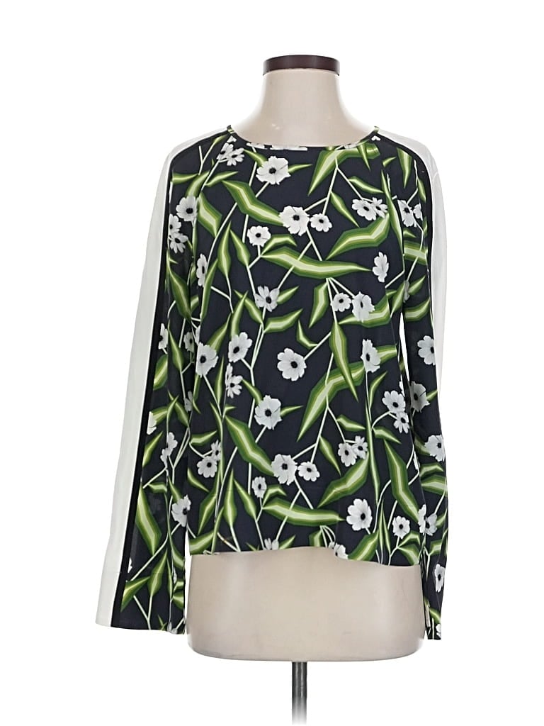 Pre-owned Equipment Long Sleeve Silk Top Green Boatneck Tops