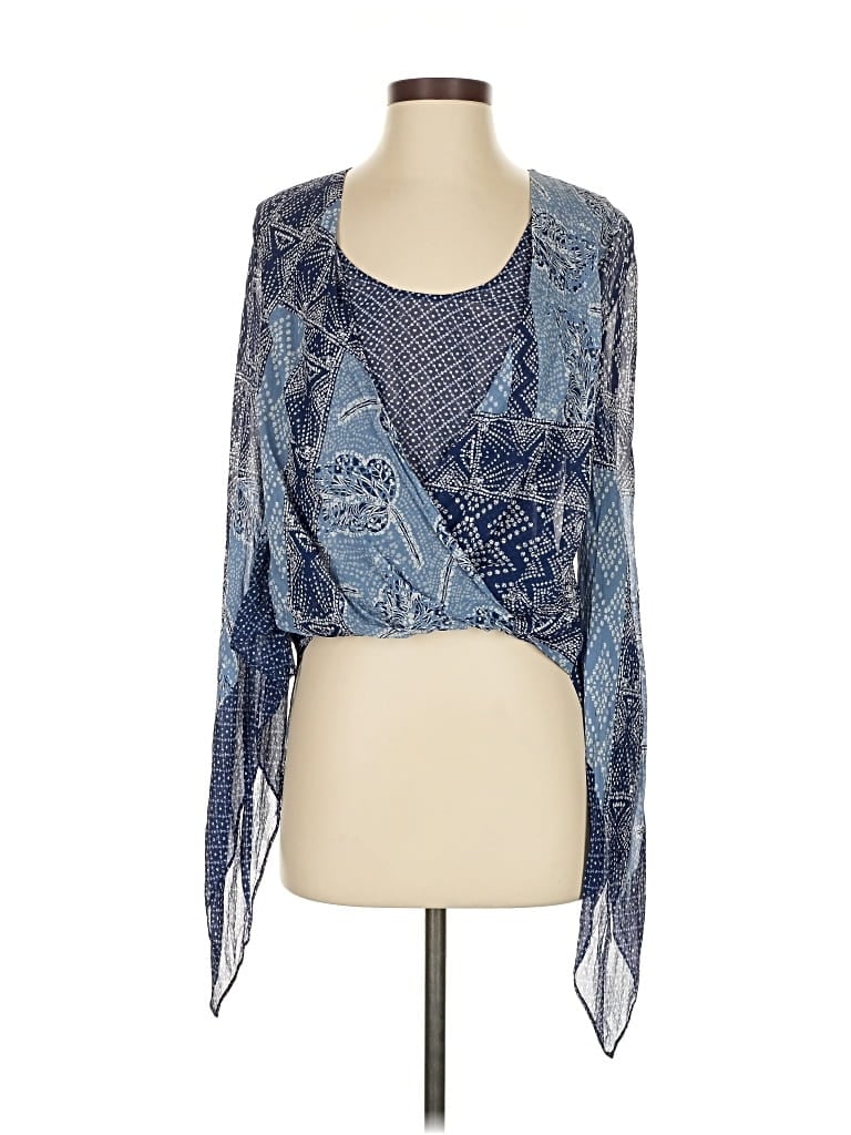 Pre-owned Bcbgmaxazria Long Sleeve Silk Top Blue Paisley Pattern Scoop Neck Tops