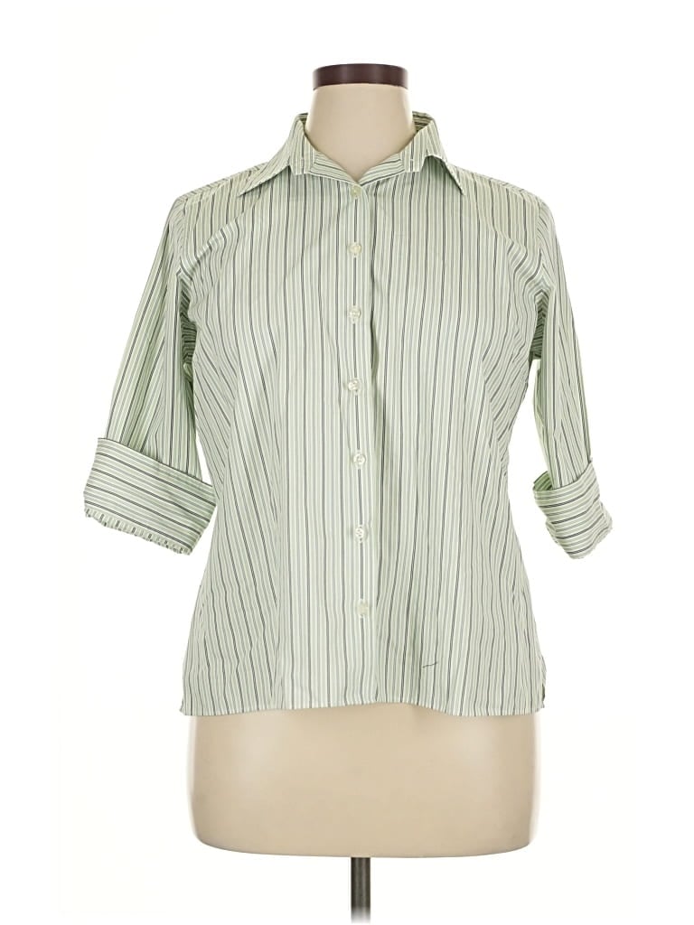 Pre-owned Lands' End 3/4 Sleeve Button Down Shirt In Green