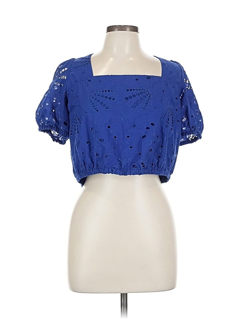 Pre-owned Ann Taylor Loft Short Sleeve Blouse In Blue