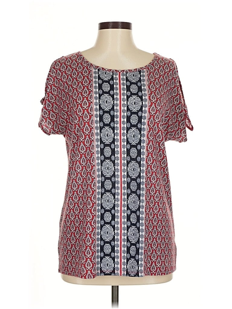 Pre-owned Como Blu Short Sleeve Blouse In Red
