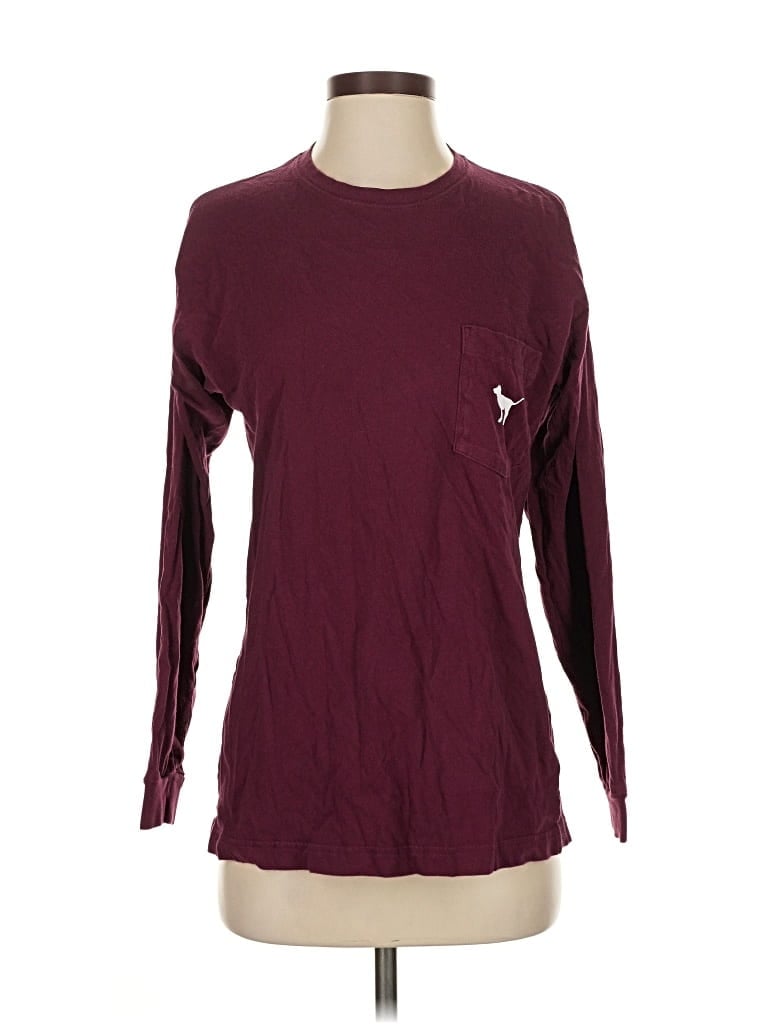 Pre-owned Victoria's Secret Pink Long Sleeve T-shirt In Burgundy