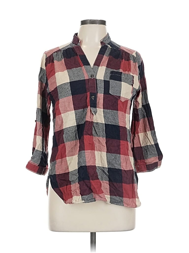 Pre-owned Miami 3/4 Sleeve Button Down Shirt In Burgundy