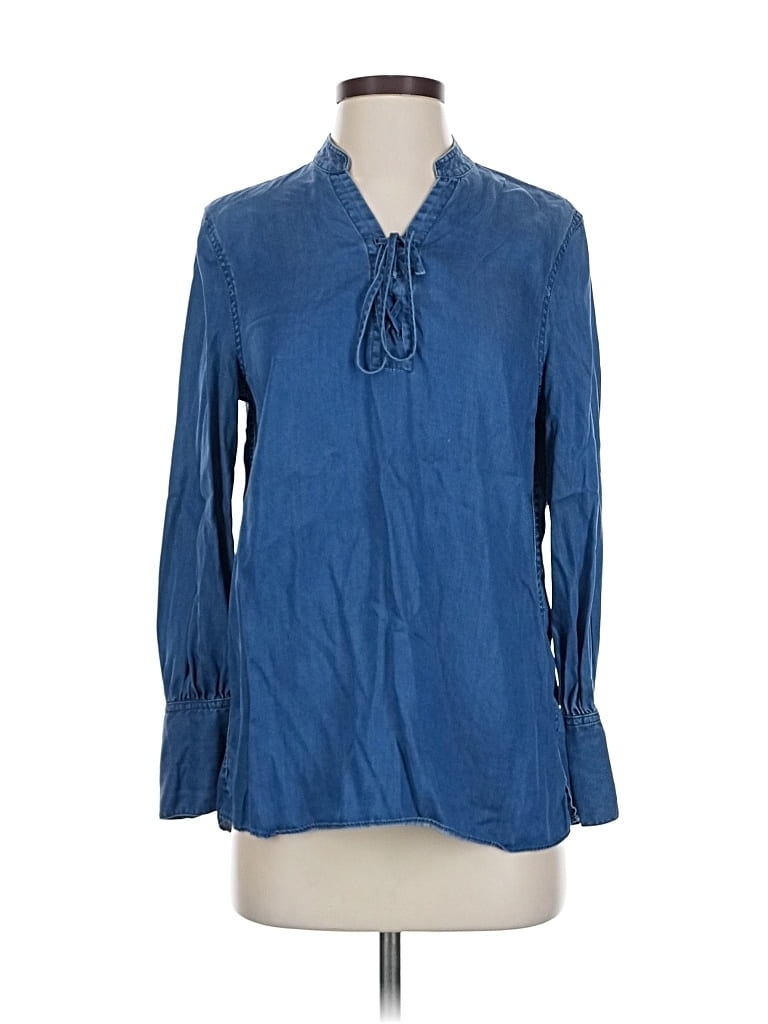 Pre-owned Johnston & Murphy Long Sleeve Blouse In Blue