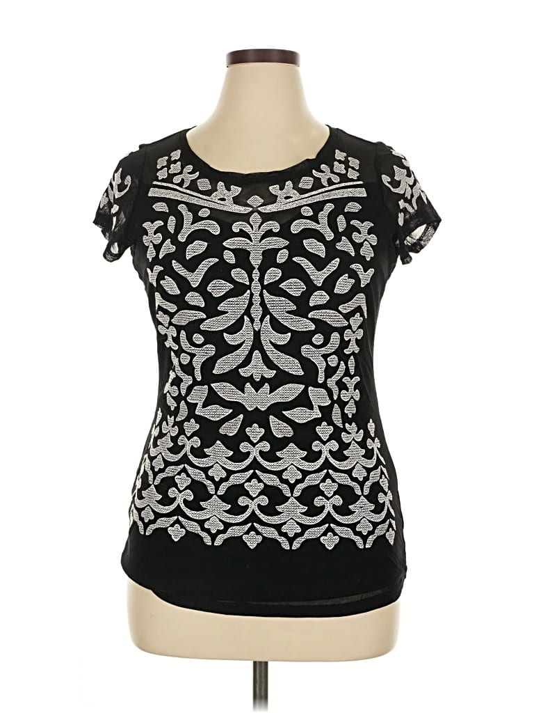 Pre-owned Inc International Concepts Short Sleeve Top Black Keyhole Neckline Tops