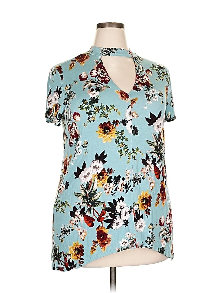 Pre-owned A.n.a. A New Approach Short Sleeve Blouse In Blue